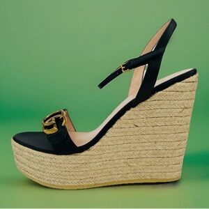 Gucci Galassia Aitana Lifford Platform Wedge Double G Logo Sandals Size EU 41.5